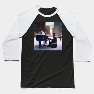 A Pianist Performing On The Streets Of Chicago USA In Winter Baseball T-Shirt